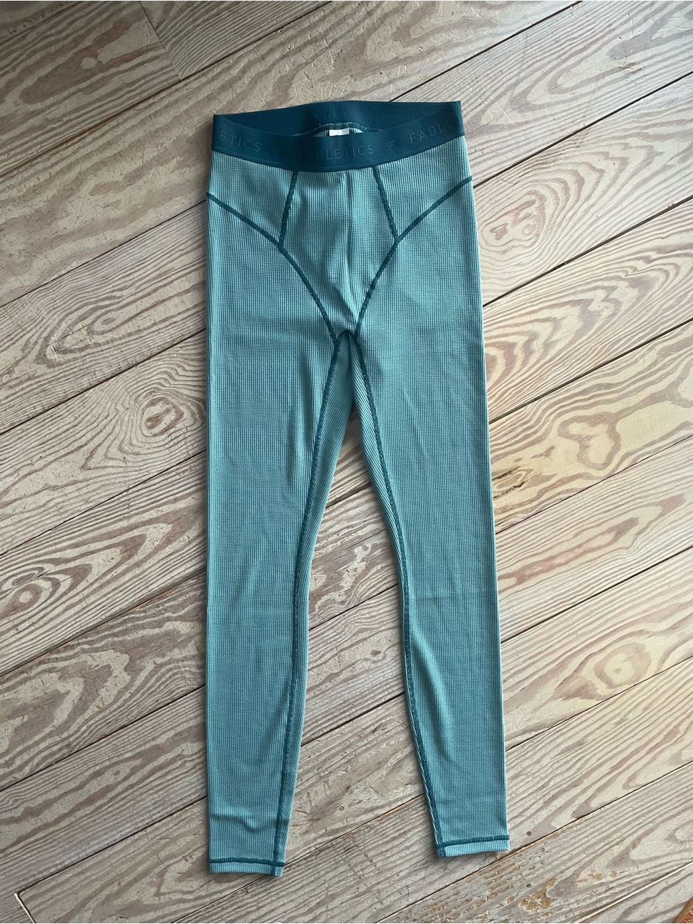 Fabletics Kids Thermal Leggings - Sage Green with Dark Trim